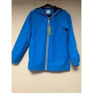 UMMTOM Boys Sky Blue Waterproof Rain Jacket Size 13-14 Hooded Lightweight